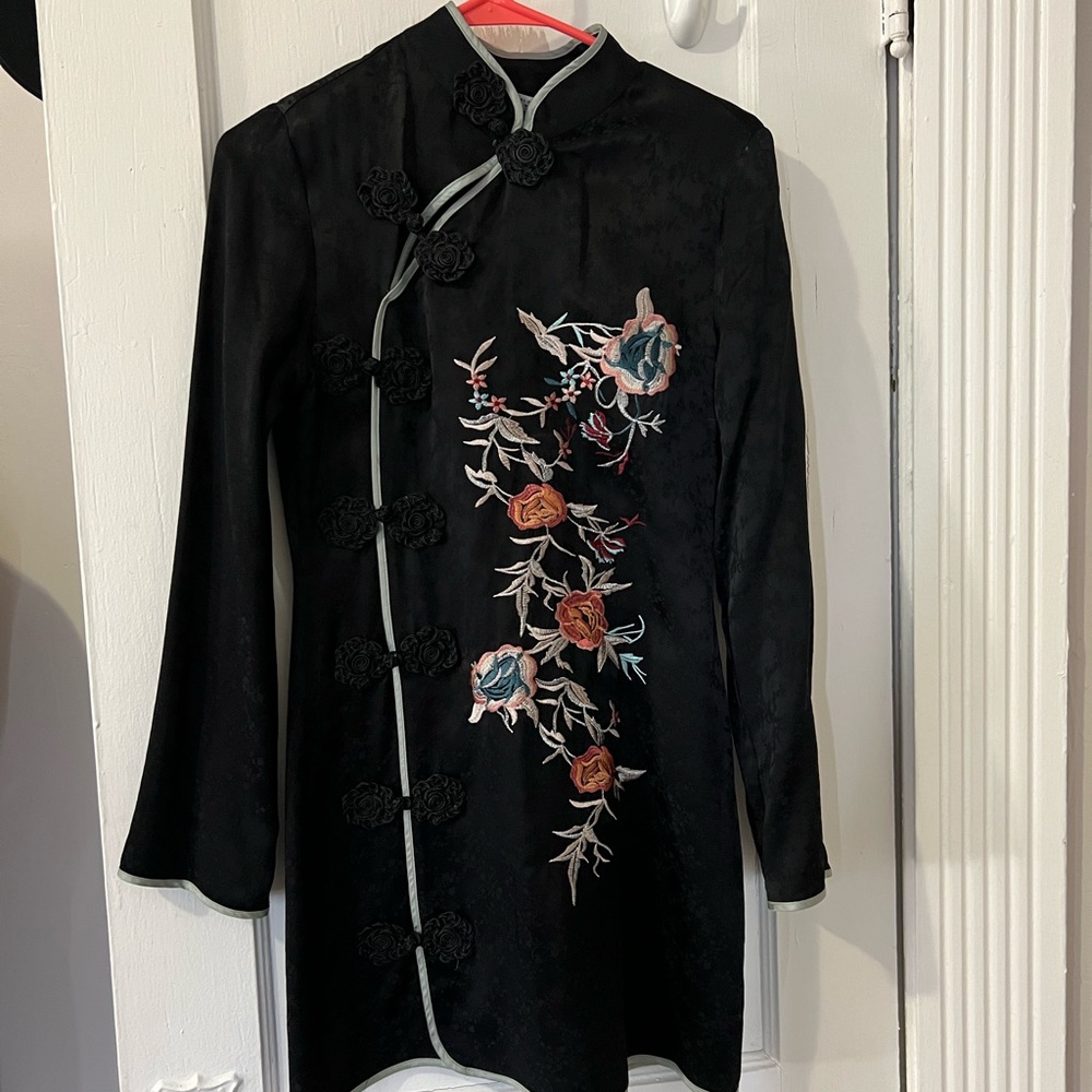 Zara Oriental Floral Embroidered Dress